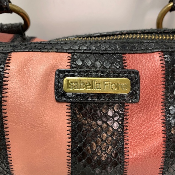 ISABELLA FIORE Leather Pink Black Handbag Purse - Picture 6 of 14